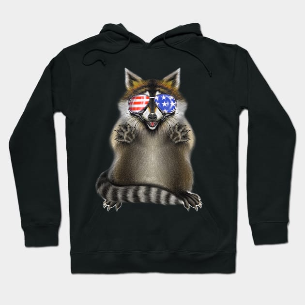 Raccoon with American sunglasses Hoodie by Artardishop